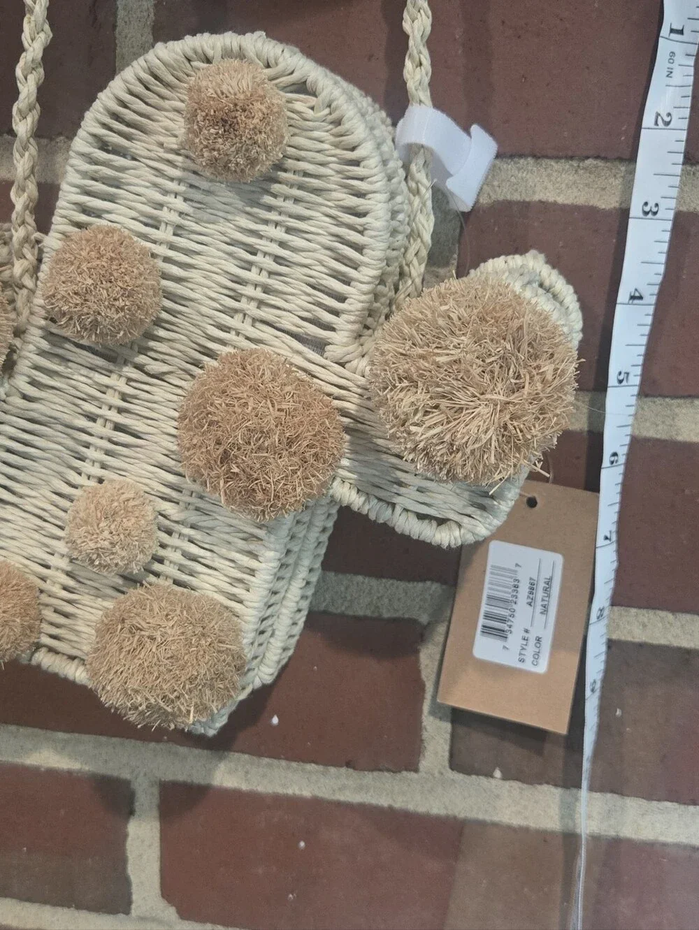 Savanna Anthropologie-Inspired Cactus Woven Crossbody Bag Pom Pom Boho Purse